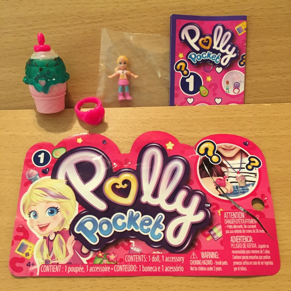 Polly Pocket Ice Cream Cone with Pink Heart Ring and Mini Doll